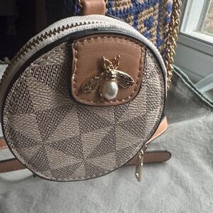 White and brown Checkered Bag Charm